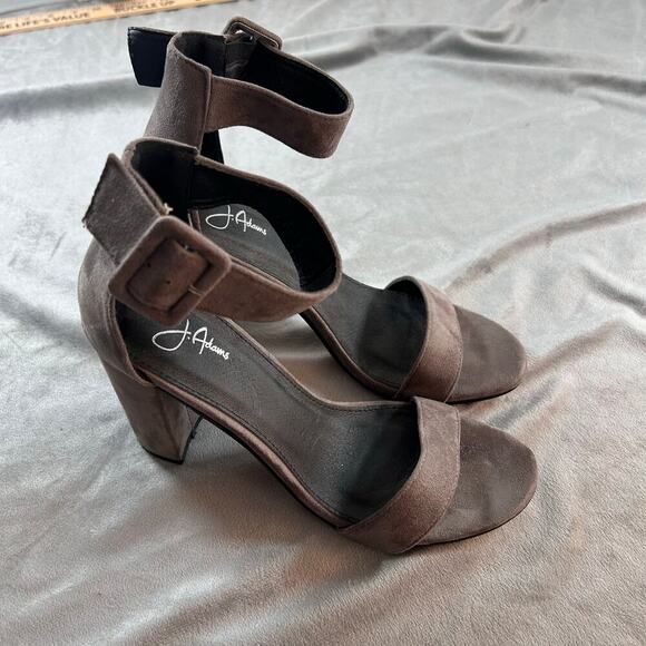 J. Adams Trinity Grey suede ankle strap heels size 8.5 - Picture 1 of 7